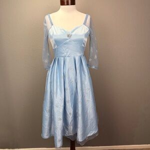 Unique Vintage NWT Blue Silk Snowflake Satin Glitter Swing Dress SZ M ( 6-8)